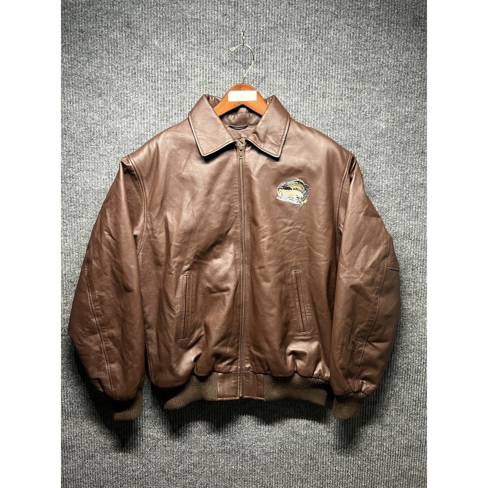 Vintage Bradford Exchange Genuine Brown‎ Leather Bomber Jacket Mens Size Large